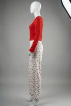 Red Ribbed Lettuce-Edge Lounge Set (2-Piece)