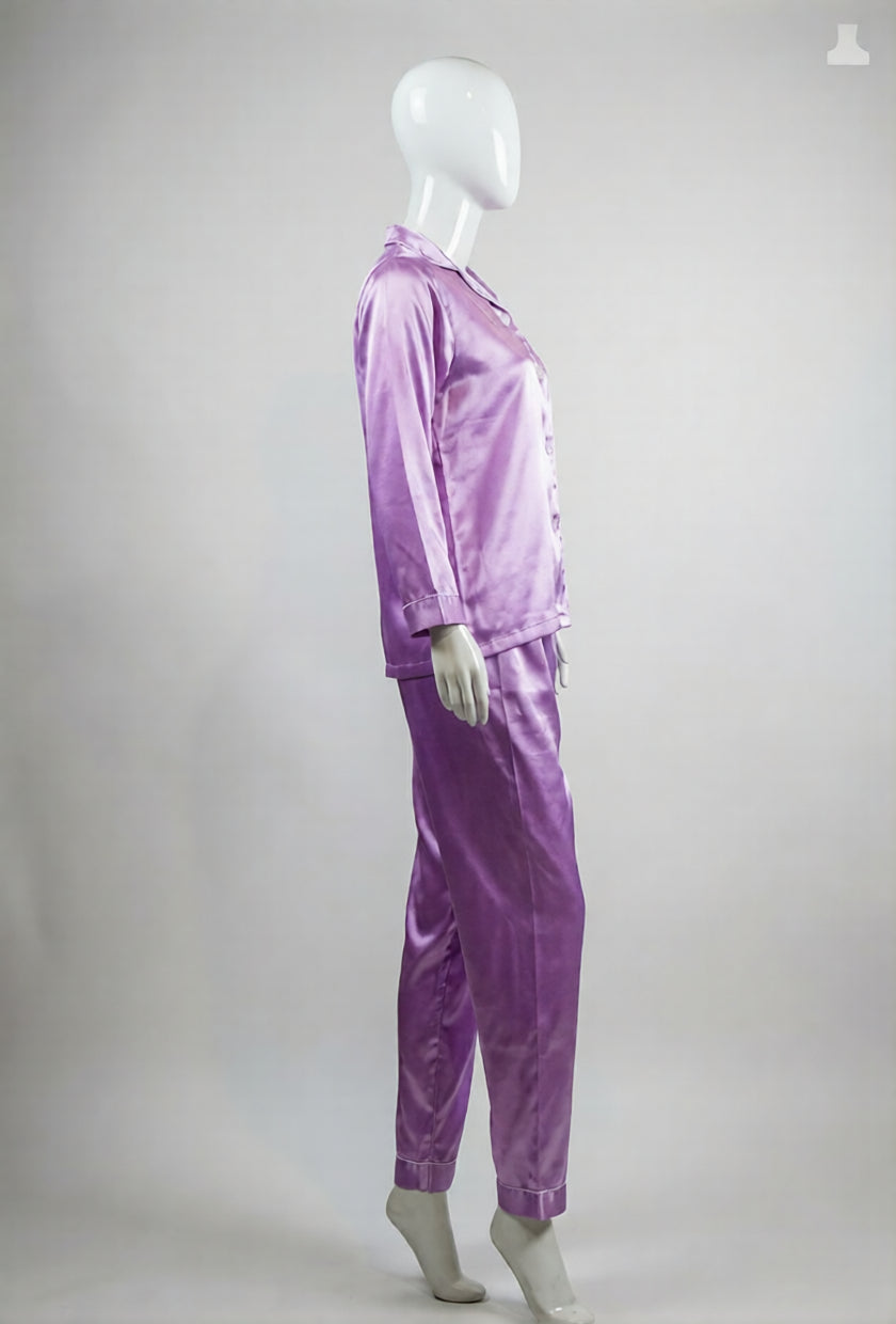 Purple Satin Button-Down Night Suit