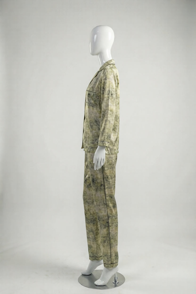 Golden Marble Abstract Printed Silk Night Suit