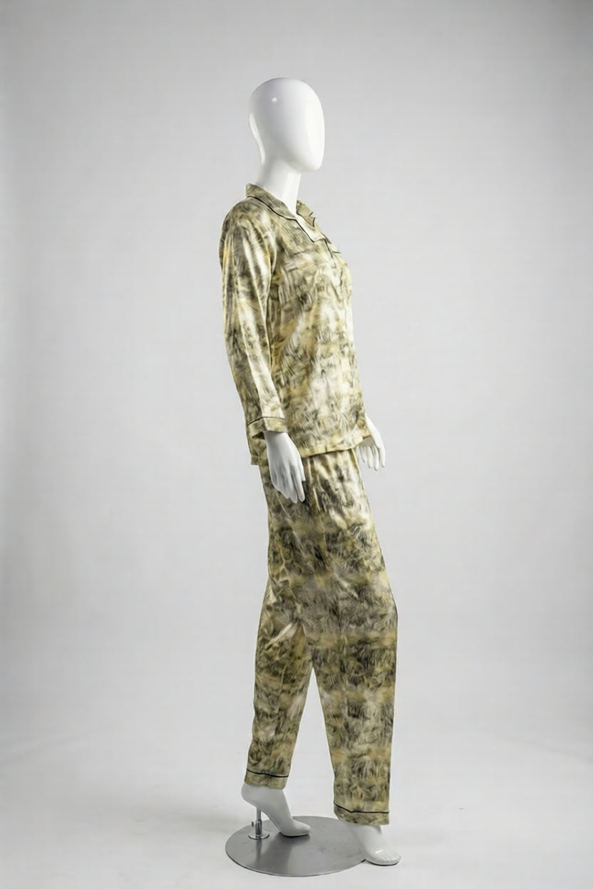 Golden Marble Abstract Printed Silk Night Suit