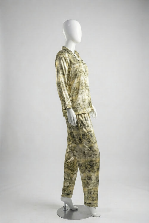 Golden Marble Abstract Printed Silk Night Suit