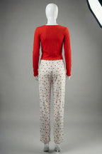 Red Ribbed Lettuce-Edge Lounge Set (2-Piece)