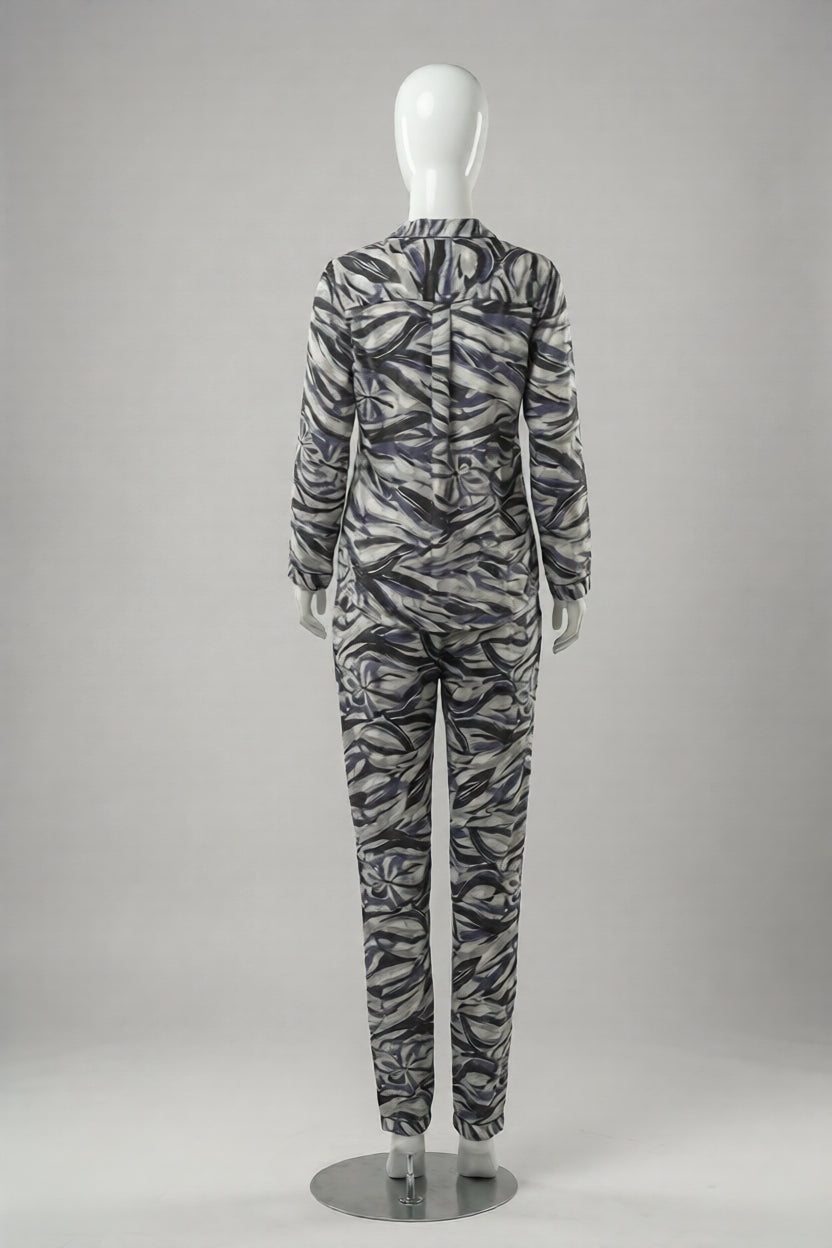 White Marble Printed Silk Night Suit