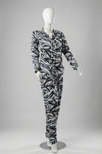 White Marble Printed Silk Night Suit