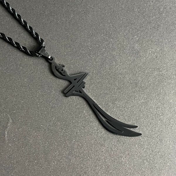 Zulfiqar Sword Hazrat Ali Maula Sword Pendant Necklace Black