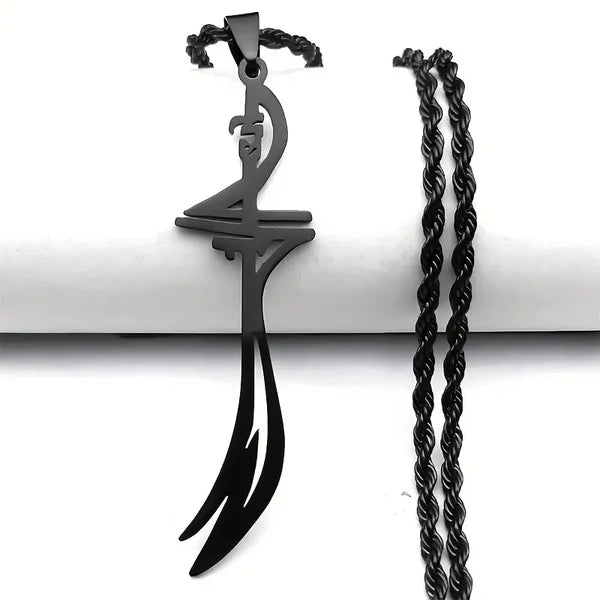 Zulfiqar Sword Hazrat Ali Maula Sword Pendant Necklace Black