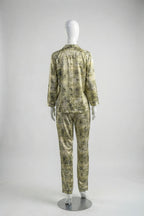 Golden Marble Abstract Printed Silk Night Suit