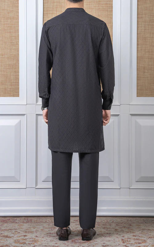YARN DYED JACQUARD KURTA PAJAMA - SIGNATURE COLLECTION DARK GREY