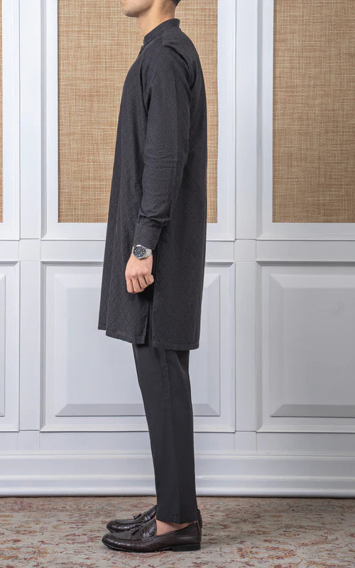 YARN DYED JACQUARD KURTA PAJAMA - SIGNATURE COLLECTION DARK GREY