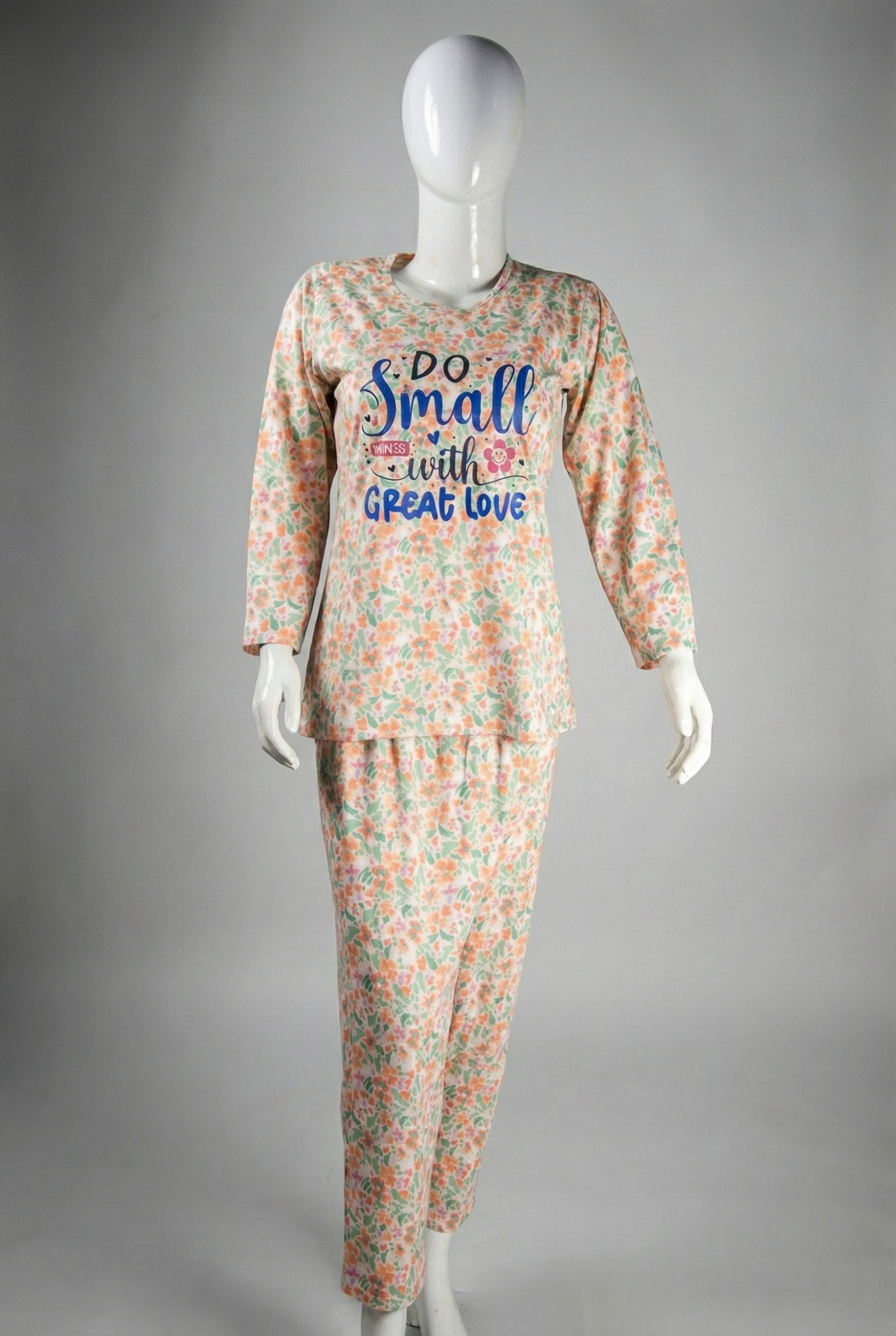 Peach Floral 'Great Love' Printed Night Suit