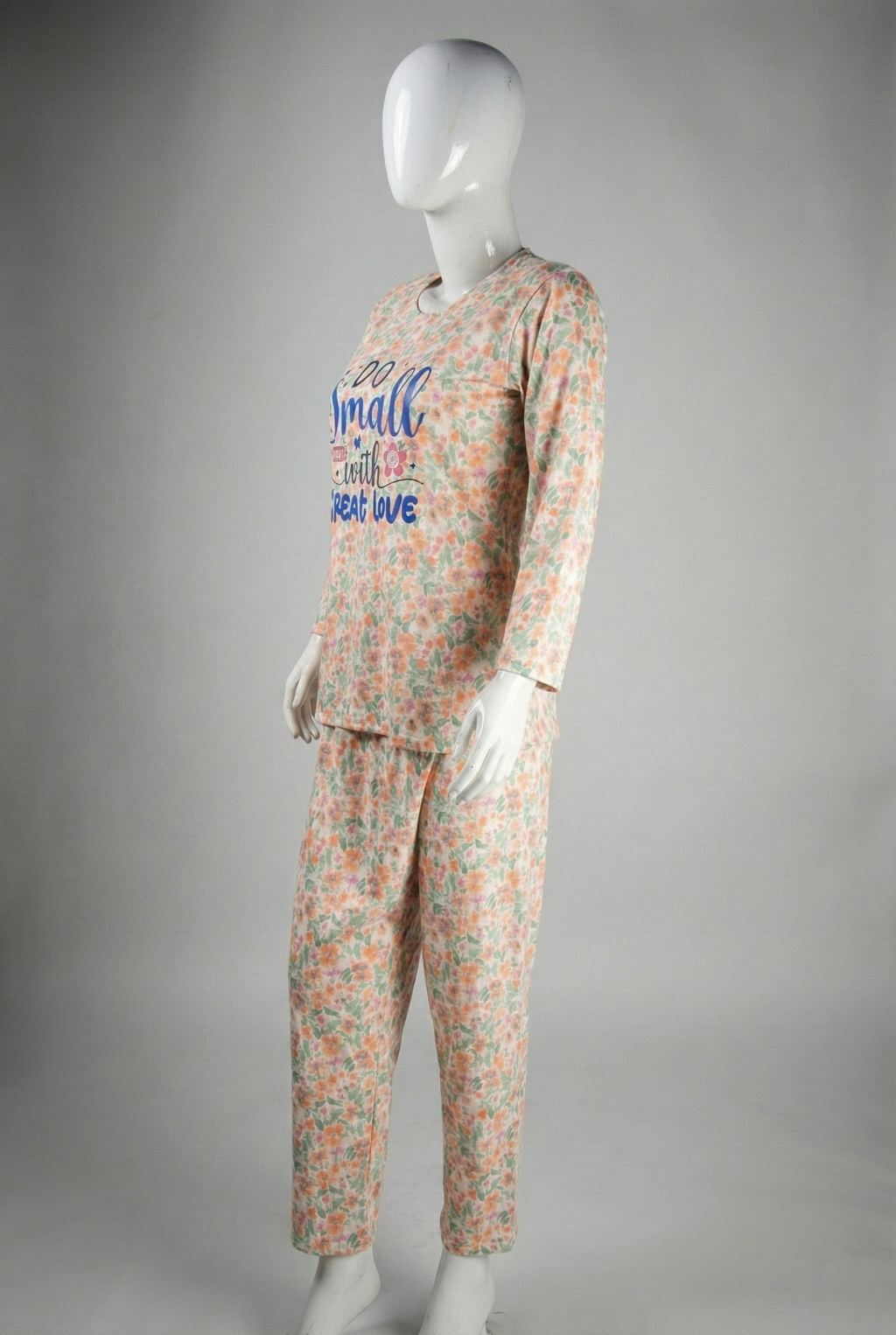 Peach Floral 'Great Love' Printed Night Suit