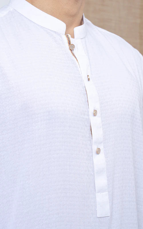 YARN DYED JACQUARD KURTA - PREMIUM COLLECTION WHITE